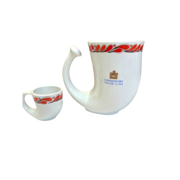 Vtg Drikke Horn Commodore Cruise Line Ceramic Mug & Mini Cup Set 1988 Santa - Picture 4 of 12